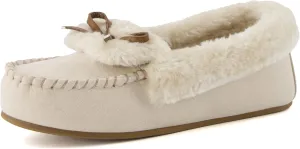 CUSHIONAIRE Stella Women's Moccasin Slippers – Faux Fur Lining, Memory Foam & Wide Widths Available
