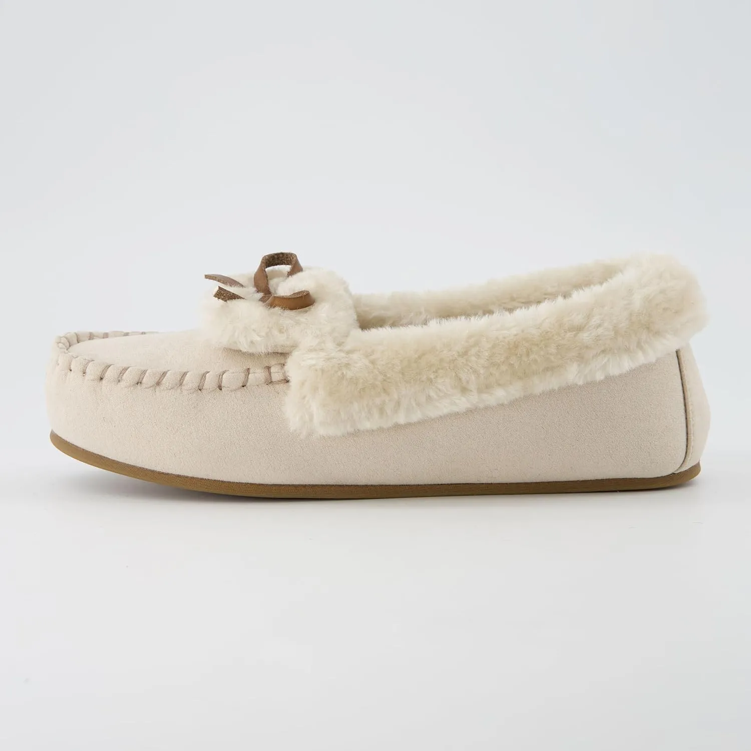 CUSHIONAIRE Stella Women's Moccasin Slippers – Faux Fur Lining, Memory Foam & Wide Widths Available