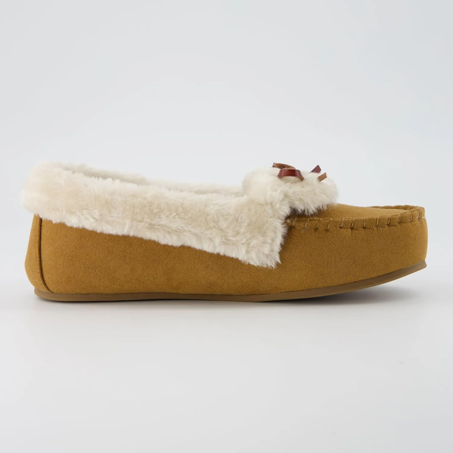 CUSHIONAIRE Stella Women's Moccasin Slippers – Faux Fur Lining, Memory Foam & Wide Widths Available