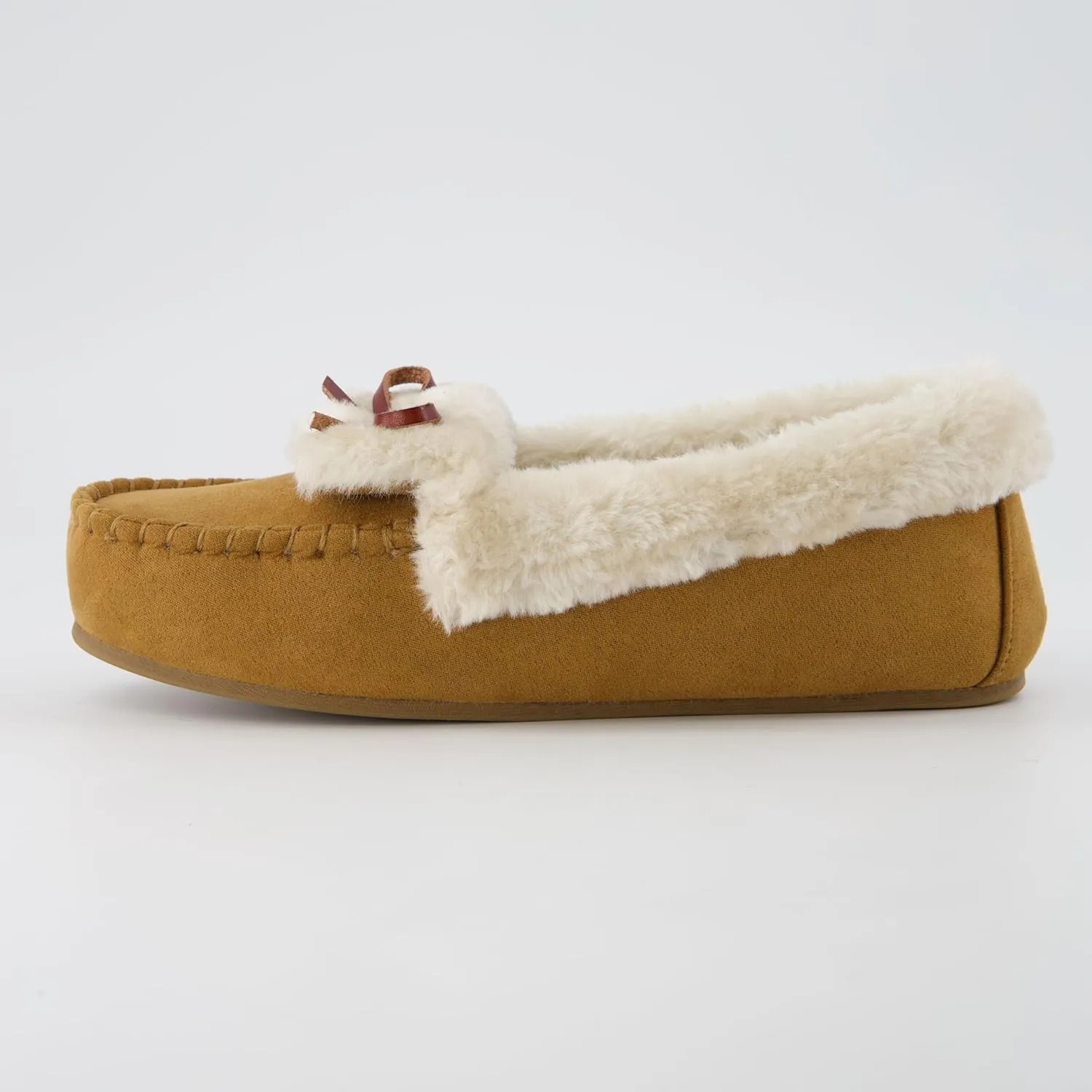 CUSHIONAIRE Stella Women's Moccasin Slippers – Faux Fur Lining, Memory Foam & Wide Widths Available