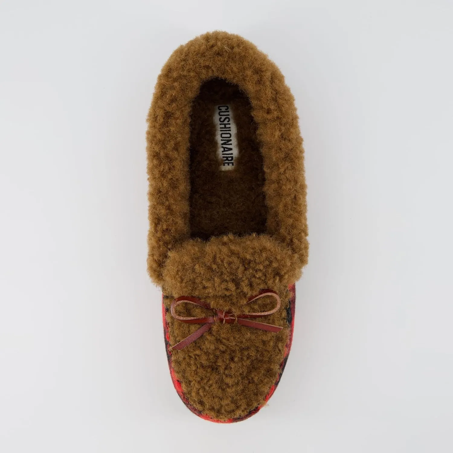 CUSHIONAIRE Stella Women's Moccasin Slippers – Faux Fur Lining, Memory Foam & Wide Widths Available