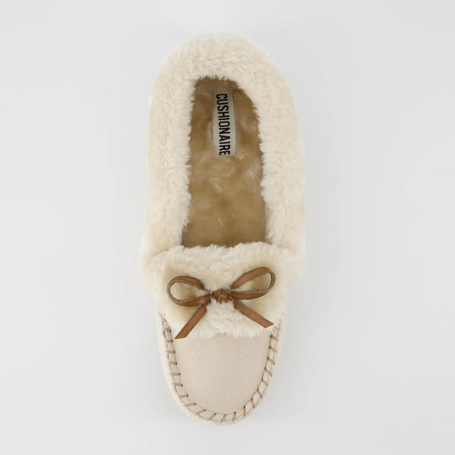 CUSHIONAIRE Stella Women's Moccasin Slippers – Faux Fur Lining, Memory Foam & Wide Widths Available