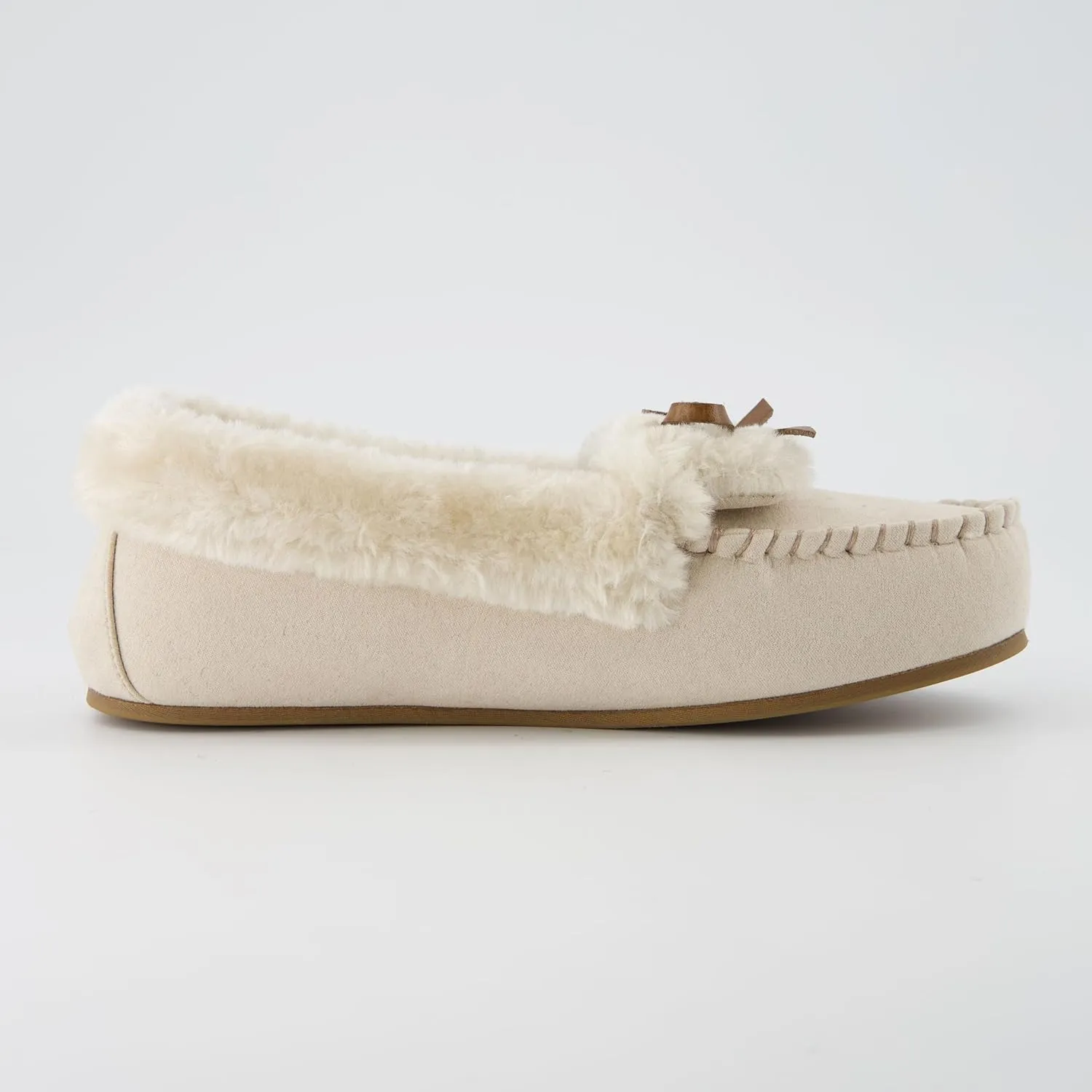 CUSHIONAIRE Stella Women's Moccasin Slippers – Faux Fur Lining, Memory Foam & Wide Widths Available