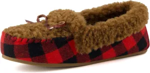 CUSHIONAIRE Stella Women's Moccasin Slippers – Faux Fur Lining, Memory Foam & Wide Widths Available