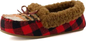 CUSHIONAIRE Stella Women's Moccasin Slippers – Faux Fur Lining, Memory Foam & Wide Widths Available