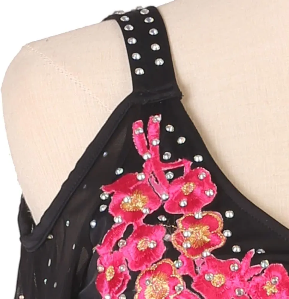 Customized Latin Dance Costume Female Professional Performance Competition Dress Double Sleeves Cha Cha Samba Denim