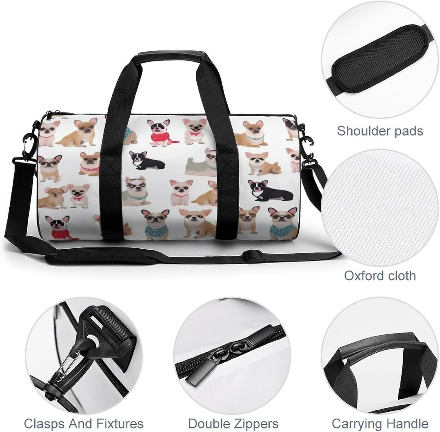 Cute Chihuahua Pug Pattern Duffel Bag for Men Women Gym Bag Sports Small Overnight Bag for Travel Weekender