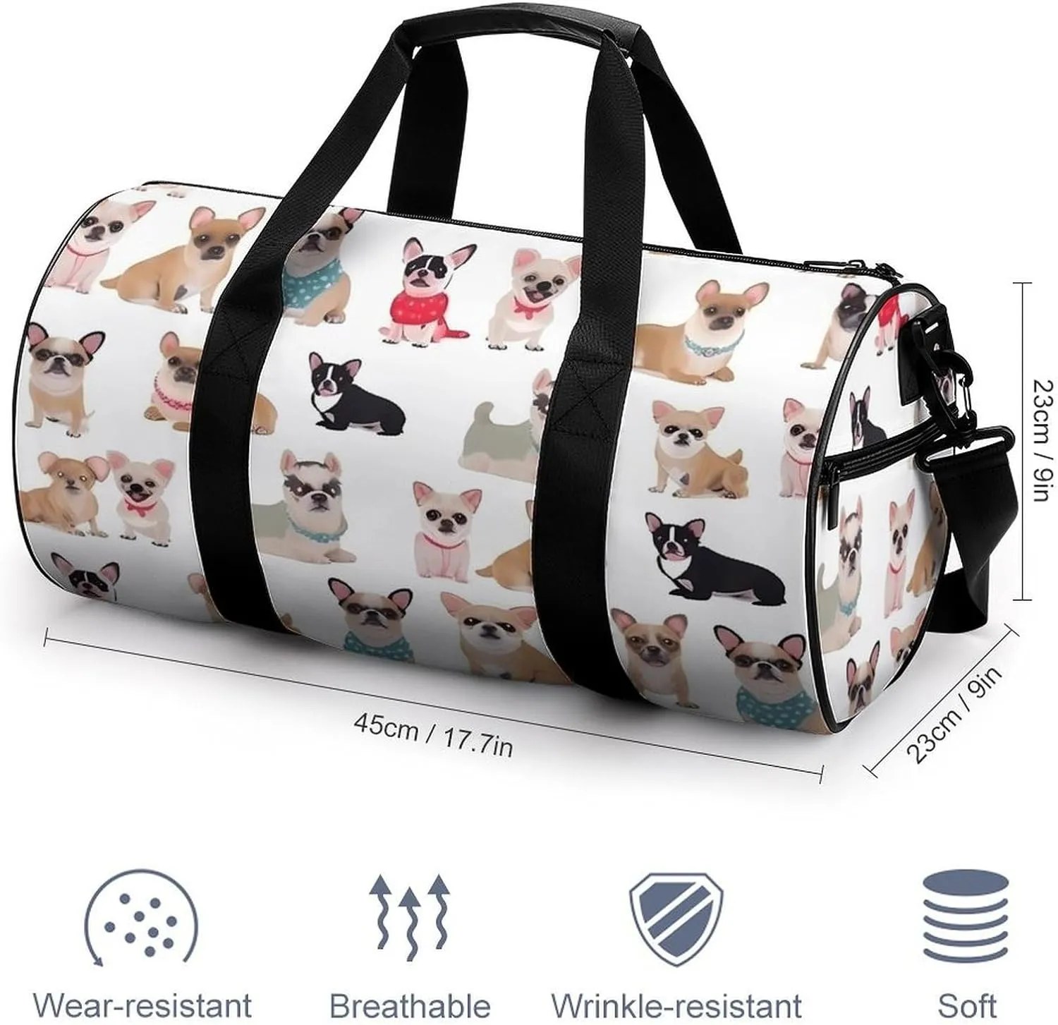 Cute Chihuahua Pug Pattern Duffel Bag for Men Women Gym Bag Sports Small Overnight Bag for Travel Weekender