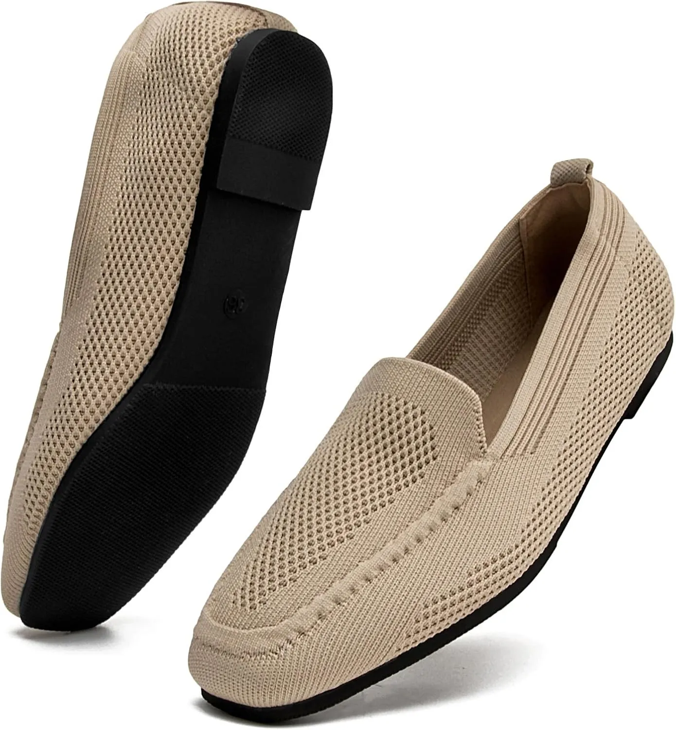 DADAWEN Womens Square Toe Flats Knit Dress Shoes Comfortable Women Shoes Slip On Shoes for Woman Soft Ballet Walking Flats Shoes