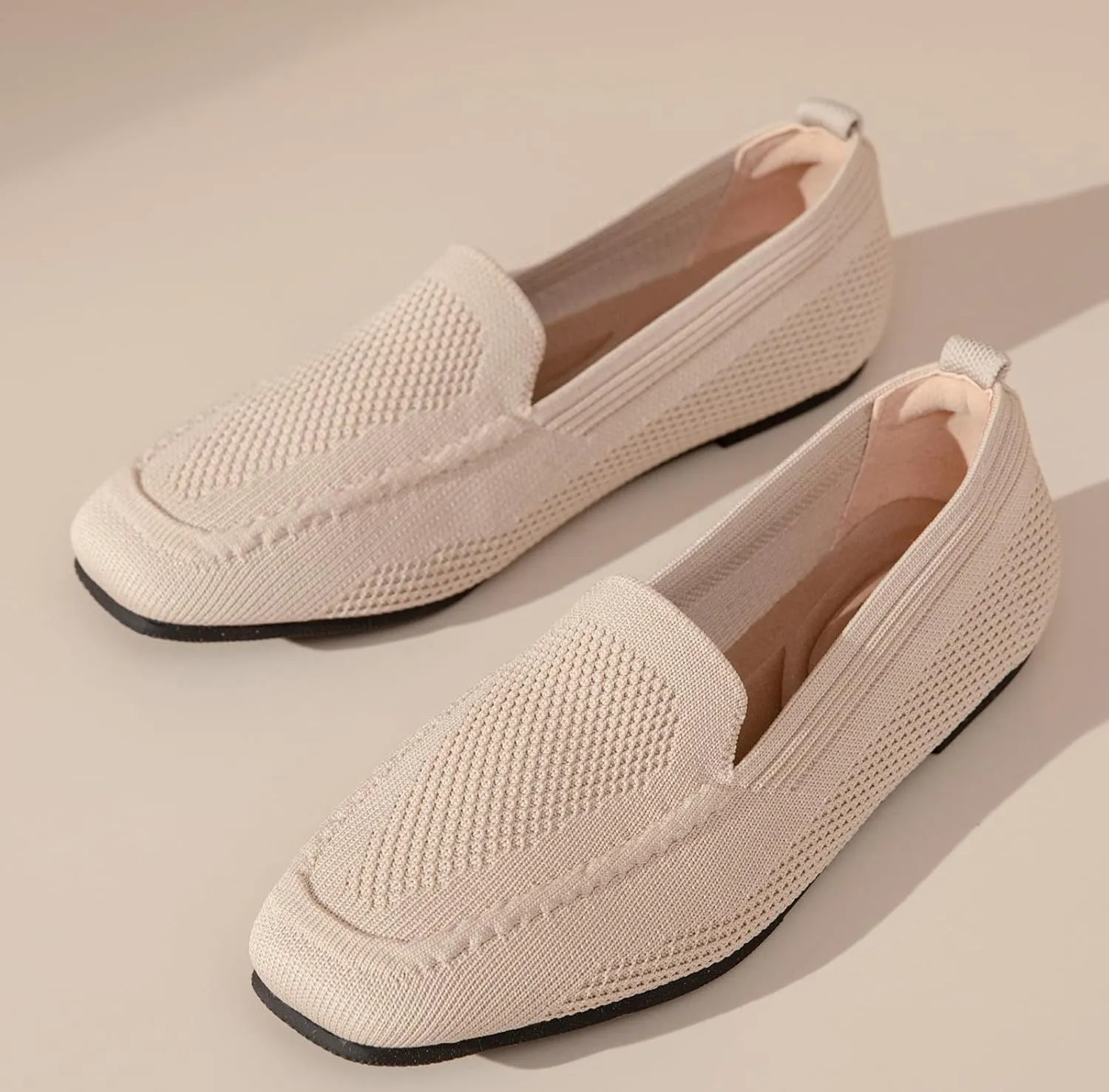 DADAWEN Womens Square Toe Flats Knit Dress Shoes Comfortable Women Shoes Slip On Shoes for Woman Soft Ballet Walking Flats Shoes