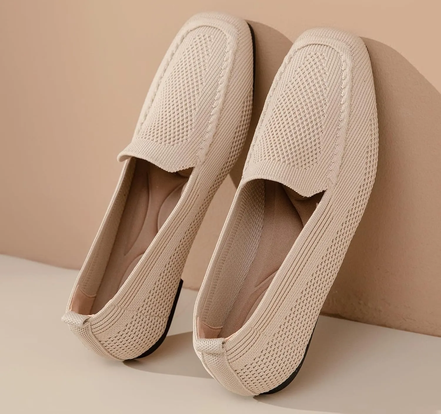 DADAWEN Womens Square Toe Flats Knit Dress Shoes Comfortable Women Shoes Slip On Shoes for Woman Soft Ballet Walking Flats Shoes