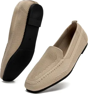 DADAWEN Womens Square Toe Flats Knit Dress Shoes Comfortable Women Shoes Slip On Shoes for Woman Soft Ballet Walking Flats Shoes