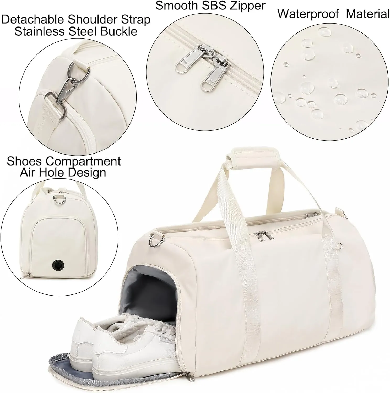Dance Bag for Girls Ballet Bag Gym Bag Sports Travel Duffle Overnight Weekender Bag Water Resistant Yoga Bags with Shoes Compartment Beige