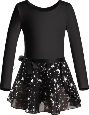 DANSHOW Girls Team Basic Long Sleeve Leotard with Skirt Kid Dance Ballet Tutu Dress