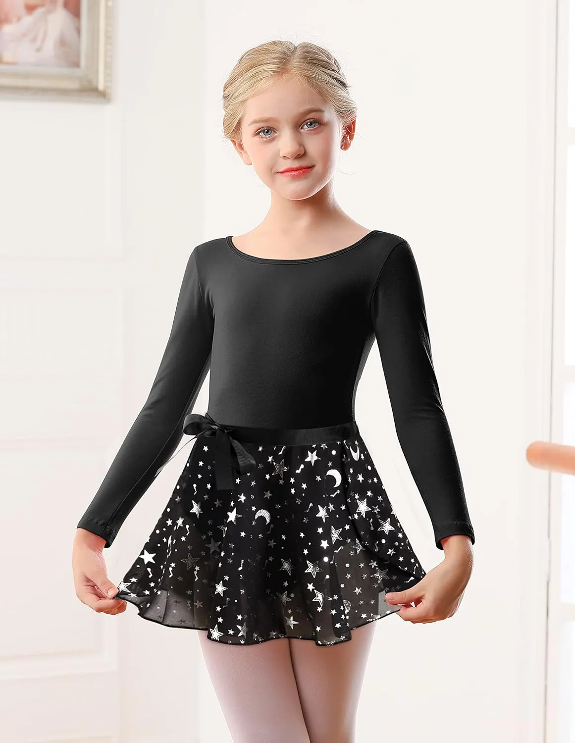 DANSHOW Girls Team Basic Long Sleeve Leotard with Skirt Kid Dance Ballet Tutu Dress