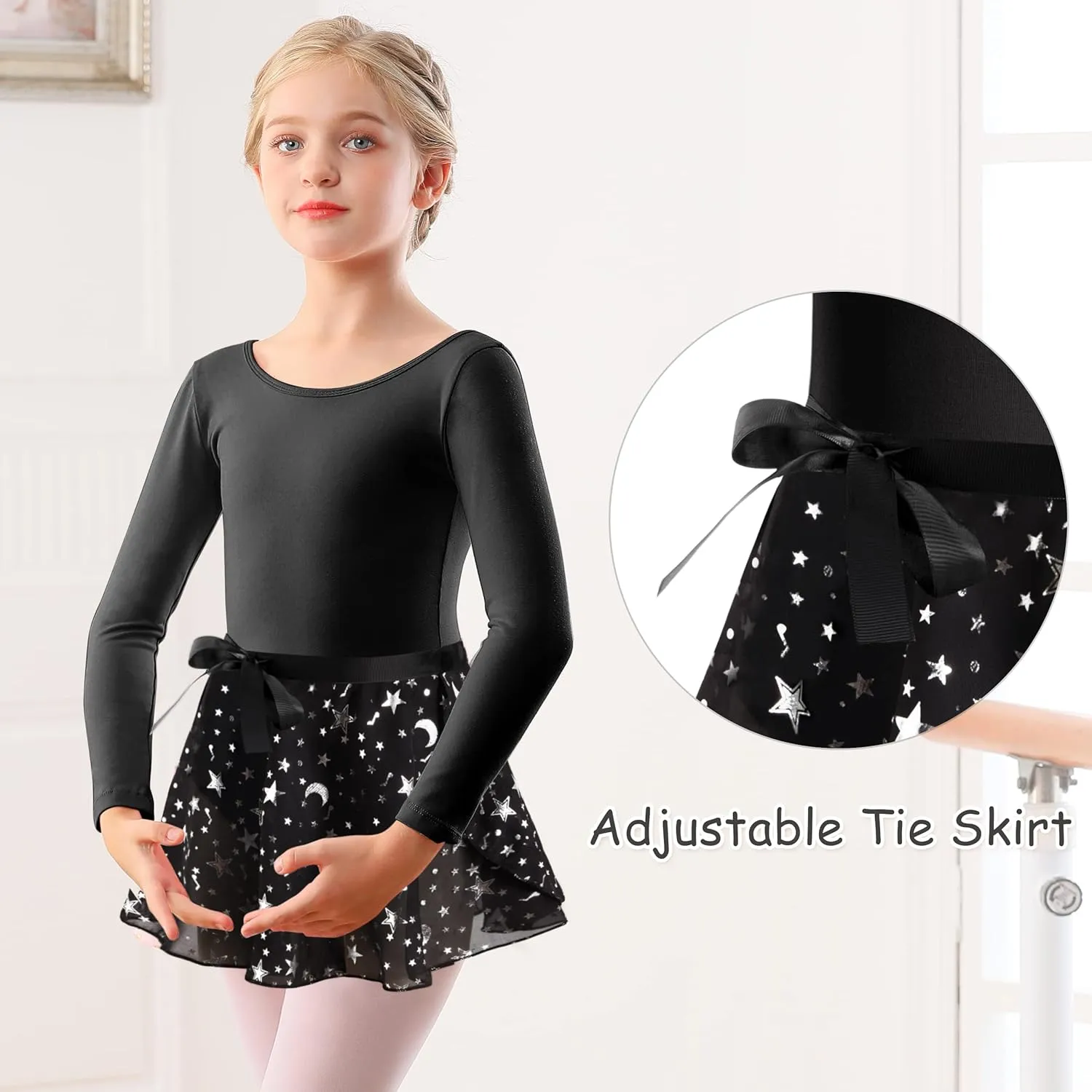 DANSHOW Girls Team Basic Long Sleeve Leotard with Skirt Kid Dance Ballet Tutu Dress