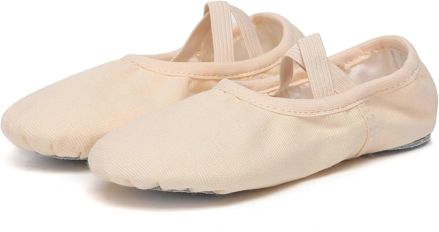 Danzcue Ballet Shoes for Women Soft Canvas/PU Leather Adult Dance Slippers, Ideal Ballet Flats for Women
