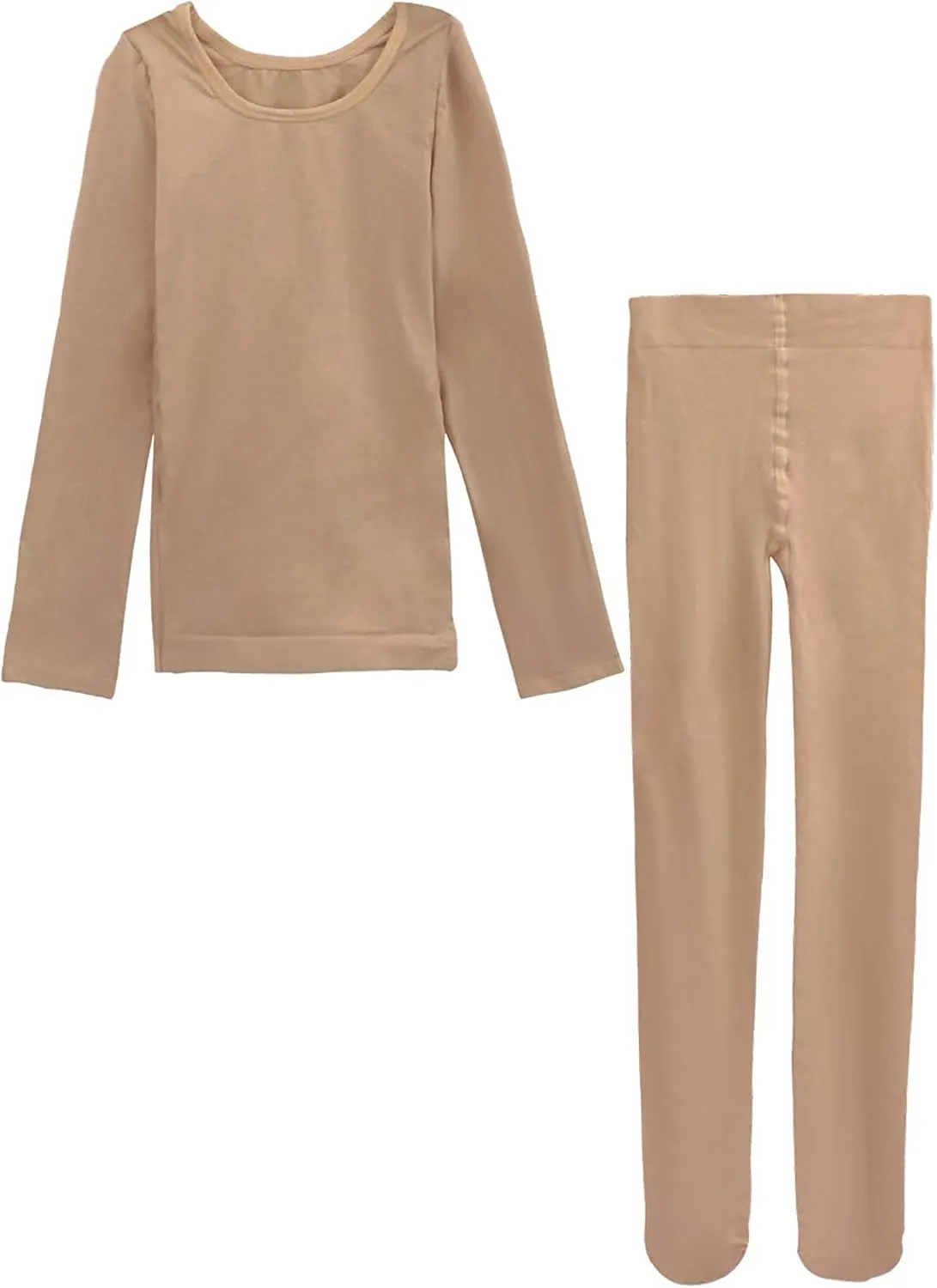 Daydance Nude Kids Girls Base Layers Set Tan Active Undergarments for Dance, Ballet, Gymnastics, Performance in Winter