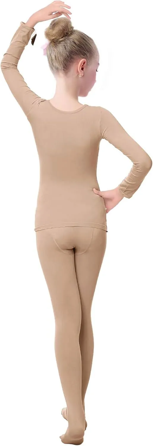Daydance Nude Kids Girls Base Layers Set Tan Active Undergarments for Dance, Ballet, Gymnastics, Performance in Winter