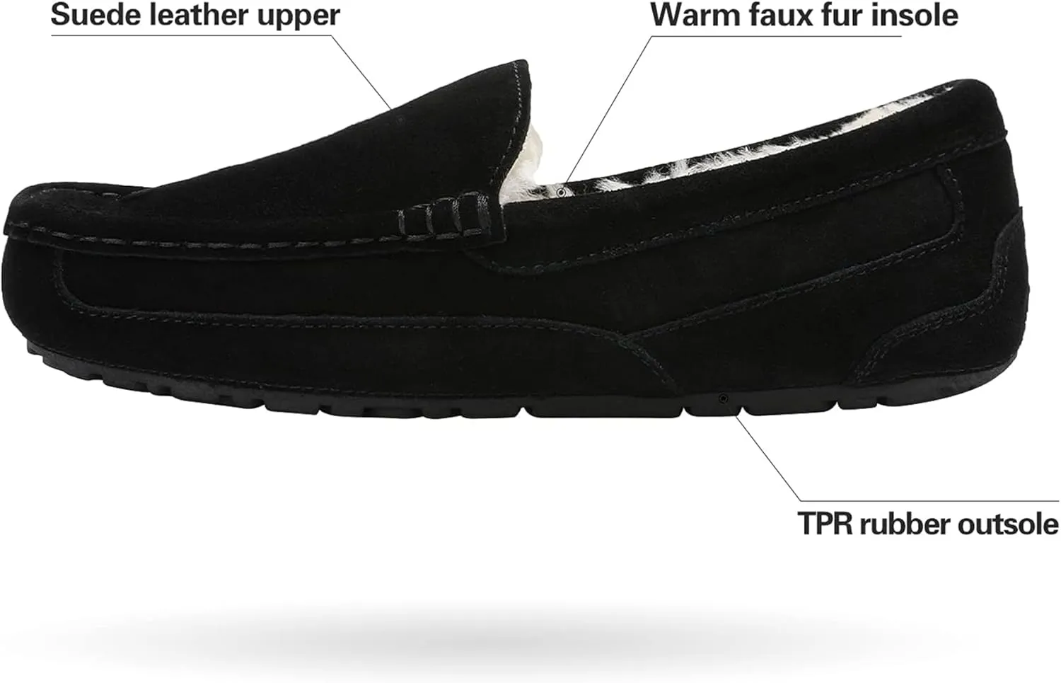 DREAM PAIRS Men's House Slippers Moccasin Indoor Outdoor Fuzzy Furry Loafers Suede Leather Warm Comfortable Shoes