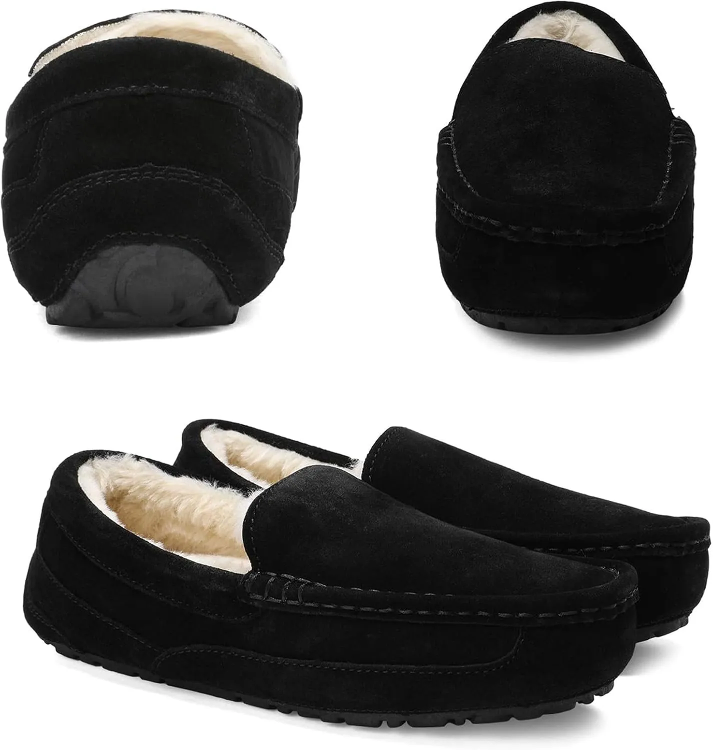 DREAM PAIRS Men's House Slippers Moccasin Indoor Outdoor Fuzzy Furry Loafers Suede Leather Warm Comfortable Shoes