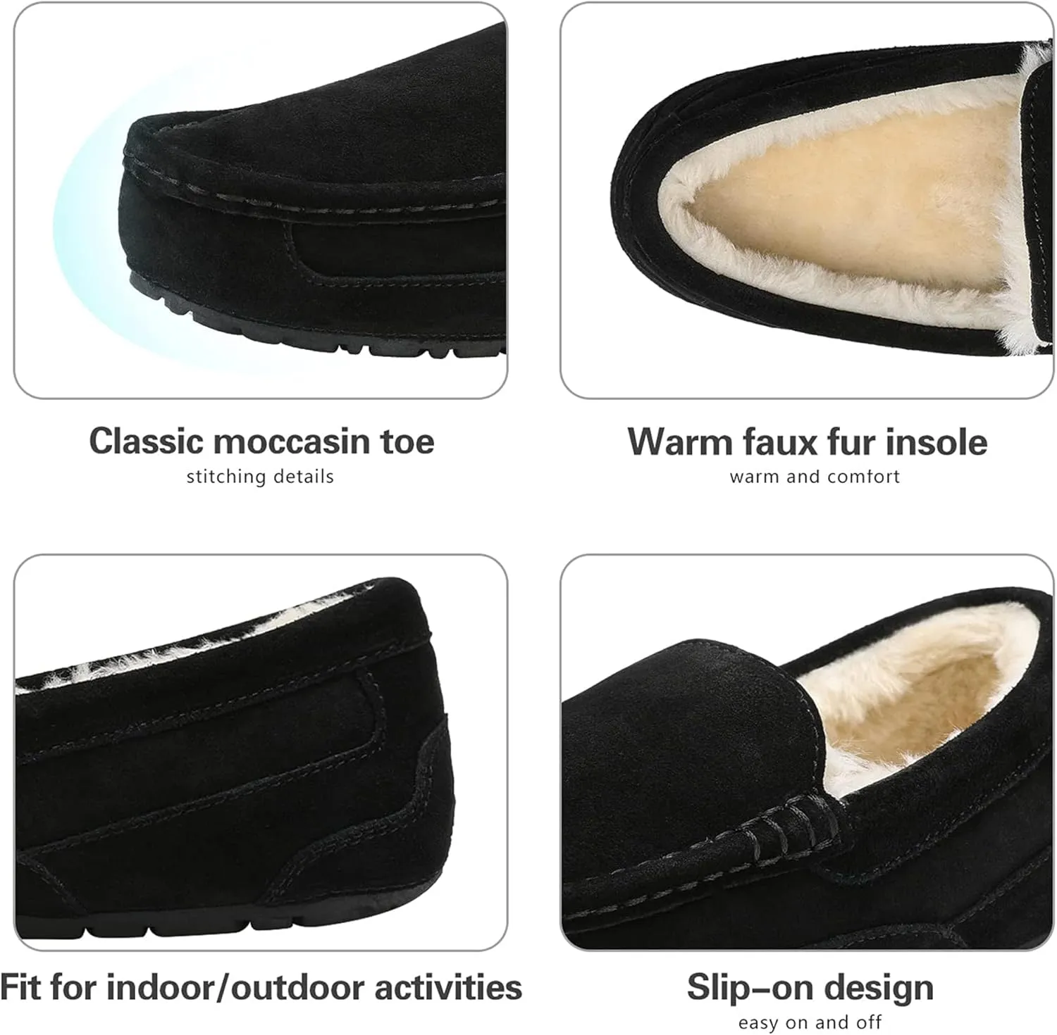 DREAM PAIRS Men's House Slippers Moccasin Indoor Outdoor Fuzzy Furry Loafers Suede Leather Warm Comfortable Shoes
