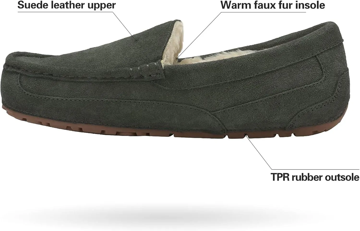 DREAM PAIRS Men's House Slippers Moccasin Indoor Outdoor Fuzzy Furry Loafers Suede Leather Warm Comfortable Shoes