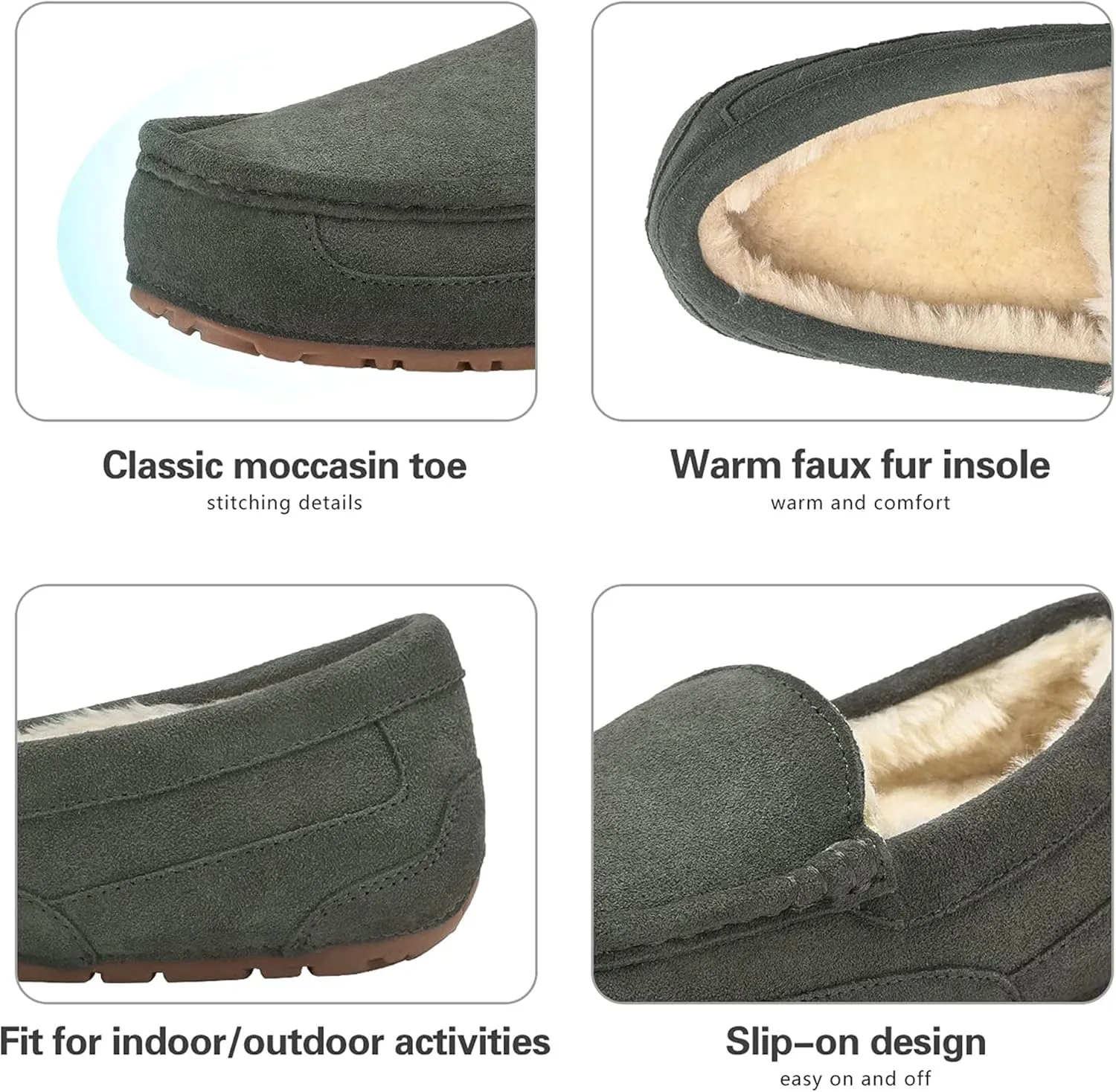 DREAM PAIRS Men's House Slippers Moccasin Indoor Outdoor Fuzzy Furry Loafers Suede Leather Warm Comfortable Shoes