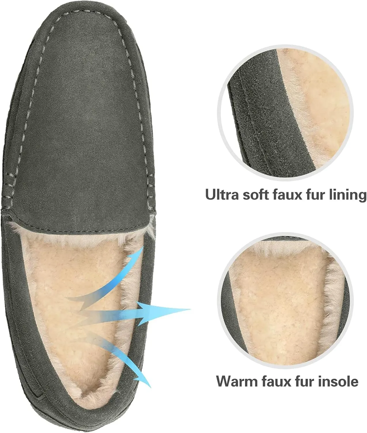 DREAM PAIRS Men's House Slippers Moccasin Indoor Outdoor Fuzzy Furry Loafers Suede Leather Warm Comfortable Shoes