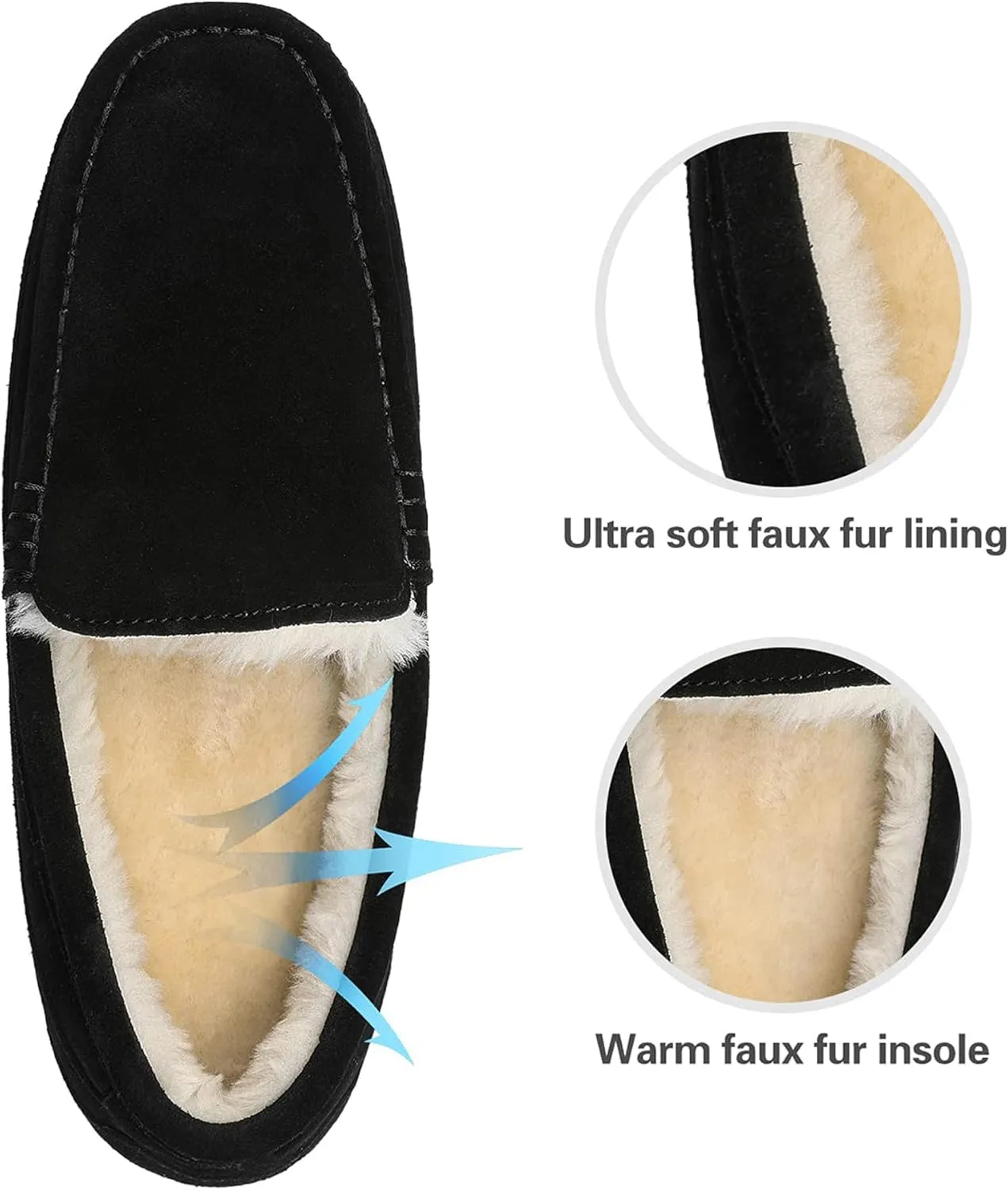 DREAM PAIRS Men's House Slippers Moccasin Indoor Outdoor Fuzzy Furry Loafers Suede Leather Warm Comfortable Shoes