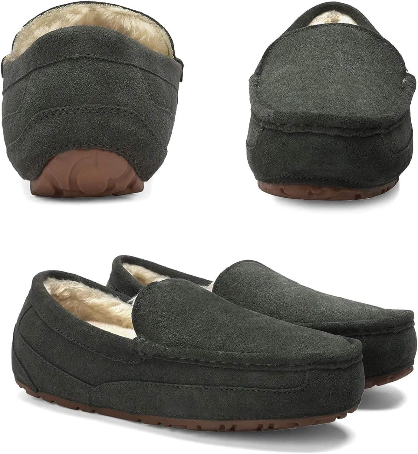 DREAM PAIRS Men's House Slippers Moccasin Indoor Outdoor Fuzzy Furry Loafers Suede Leather Warm Comfortable Shoes