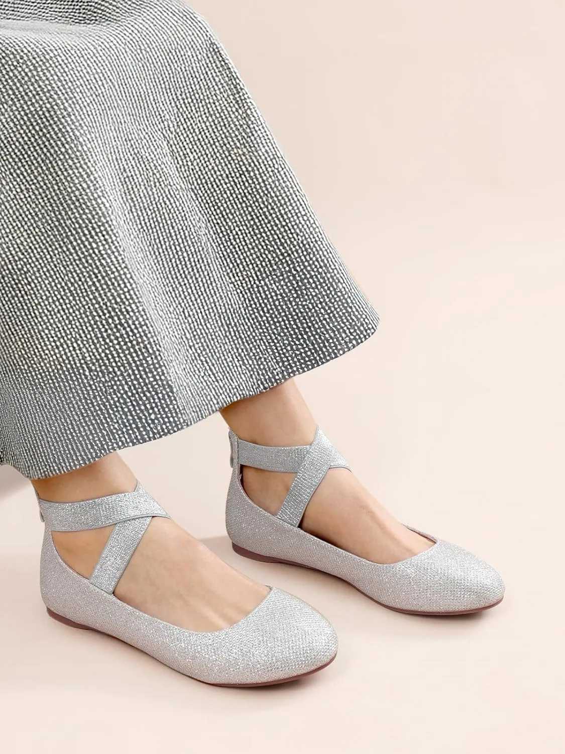 DREAM PAIRS Women's Comfortable Fashion Elastic Ankle Straps Flats Shoes