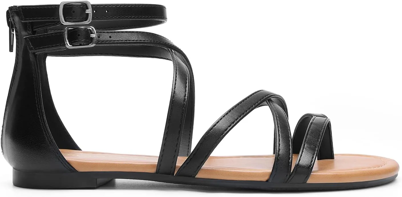 DREAM PAIRS Women's Dressy Gladiator Summer Cross Strappy Sandals Comfort Flat Casual Beach Fisherman Thong Sandals