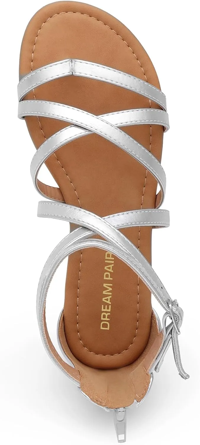 DREAM PAIRS Women's Dressy Gladiator Summer Cross Strappy Sandals Comfort Flat Casual Beach Fisherman Thong Sandals
