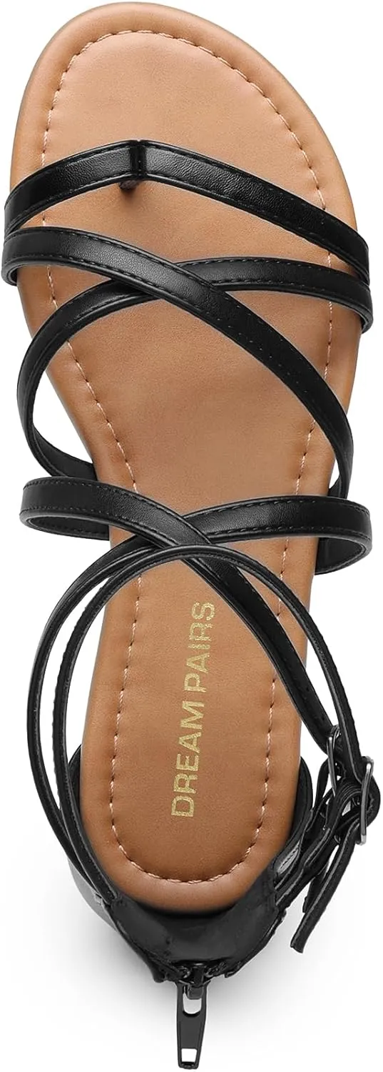 DREAM PAIRS Women's Dressy Gladiator Summer Cross Strappy Sandals Comfort Flat Casual Beach Fisherman Thong Sandals