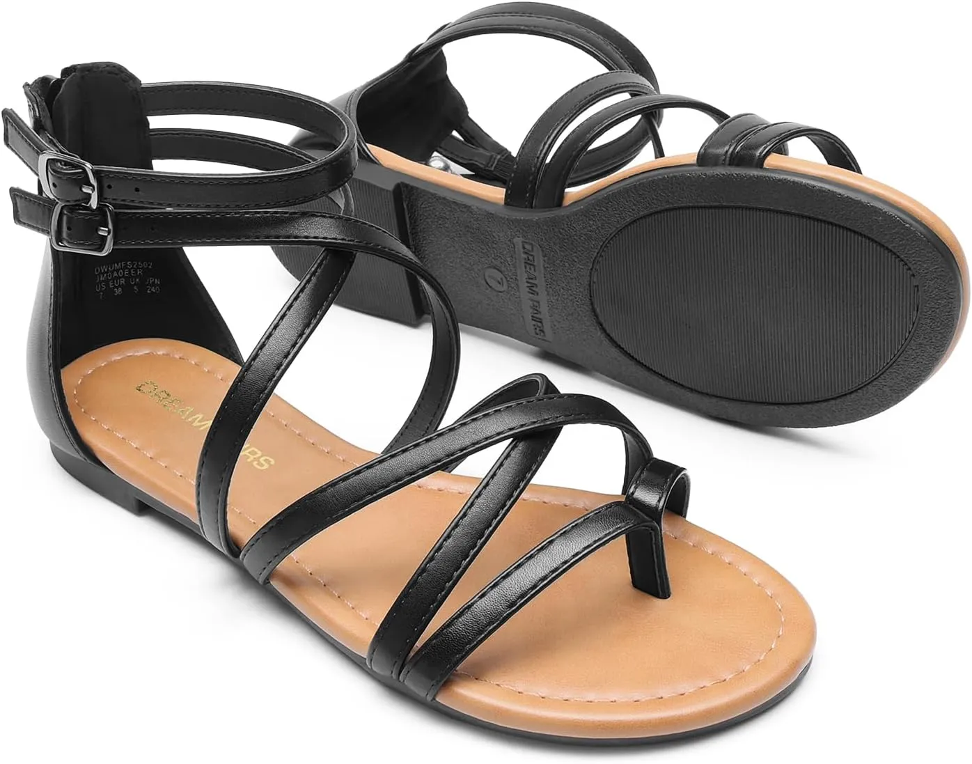 DREAM PAIRS Women's Dressy Gladiator Summer Cross Strappy Sandals Comfort Flat Casual Beach Fisherman Thong Sandals