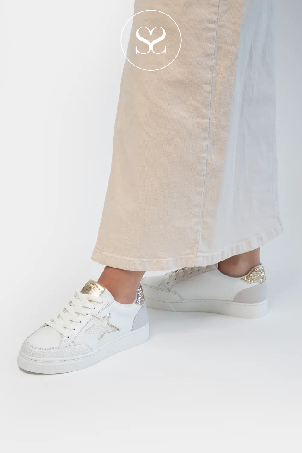 DRILLEYS FIFTY EIGHT WHITE & GOLD FLATFORM TRAINERS