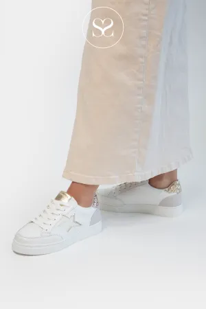 DRILLEYS FIFTY EIGHT WHITE & GOLD FLATFORM TRAINERS