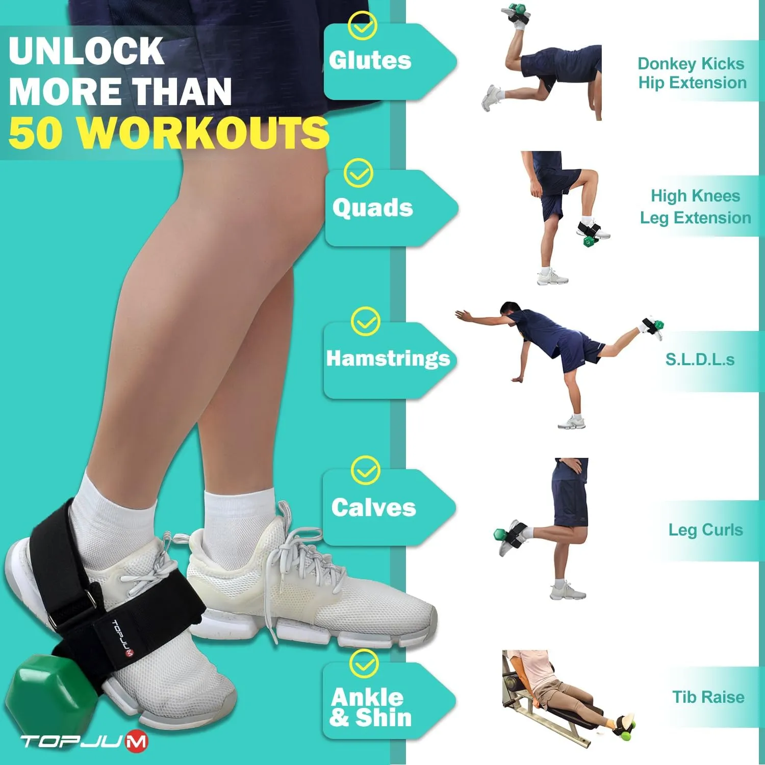 Dumbbell Foot Attachment, Tibialis Trainer, Adjustable Ankle Weights, Ankle Straps for Weight Lifting, Leg Workouts at Home for Hip Flexors, Shin Splint, Hamstring Curls, Leg extensions