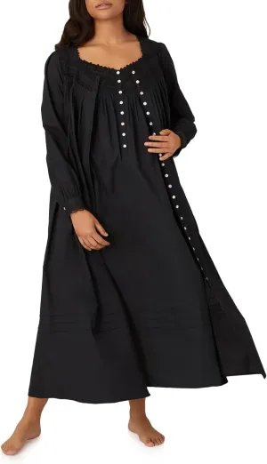 Eileen West Queen Anne's Lace Robe for Women – Heirloom Lightweight 100% Cotton Women’s Nightgown or Button Front Robe - Black, Large