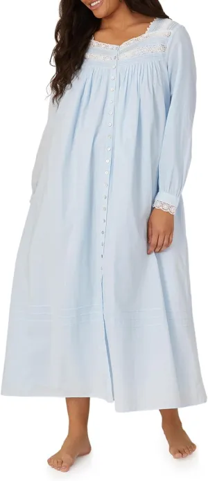 Eileen West Queen Anne's Lace Robe for Women – Heirloom Lightweight 100% Cotton Women’s Nightgown or Button Front Robe - Light Blue, Small