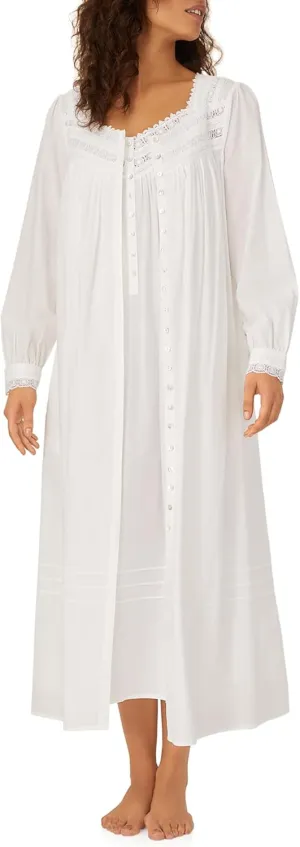 Eileen West Queen Anne's Lace Robe for Women – Heirloom Lightweight 100% Cotton Women’s Nightgown or Button Front Robe - White, Medium