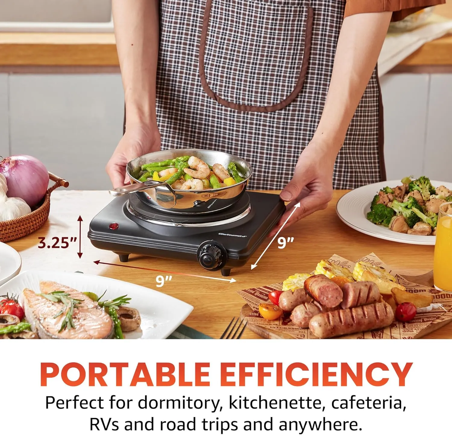 Elite Gourmet ESB-301BF# Countertop Single Cast Iron Burner, 1000 Watts Electric Hot Plate, Temperature Controls, Power Indicator Lights, Easy to Clean, Black