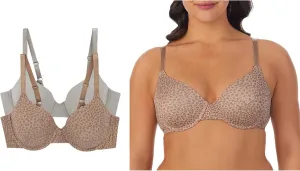 ELLEN TRACY Everyday T-Shirt Bra with Underwire - Adjustable Straps - 2-Pack Multipack - 36B Latte Cheetah/Medium Grey