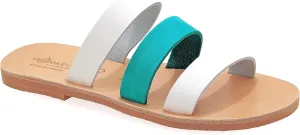 Emmanuela Ancient Greek Style Sandals, Handmade Leather Open Toe Strappy Flat Sandals, Quality Slide on Summer Shoes for Women, Boho Chic Sliders Rose Gold Silver Bronze Turquoise White