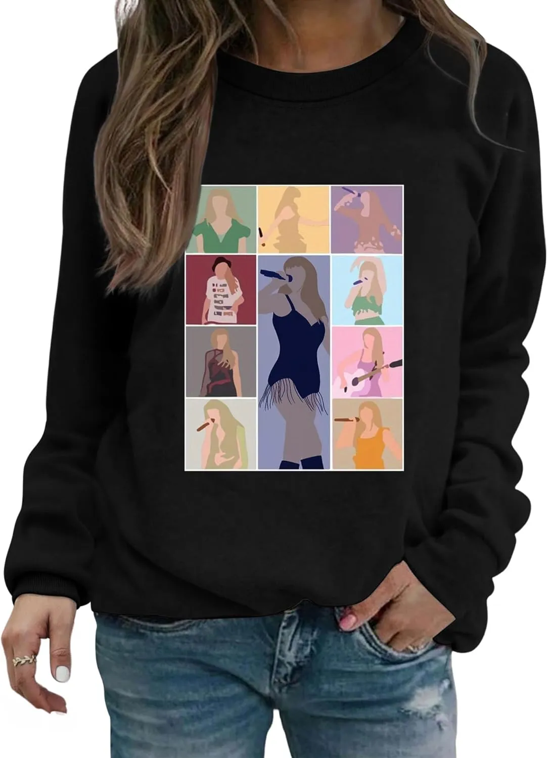 EVELUST Women Country Concert Sweatshirt - Music Festival Graphic Tee Warm World Tour Outfit Thickened Casual Fan Lover Top(Black,M,11464e)