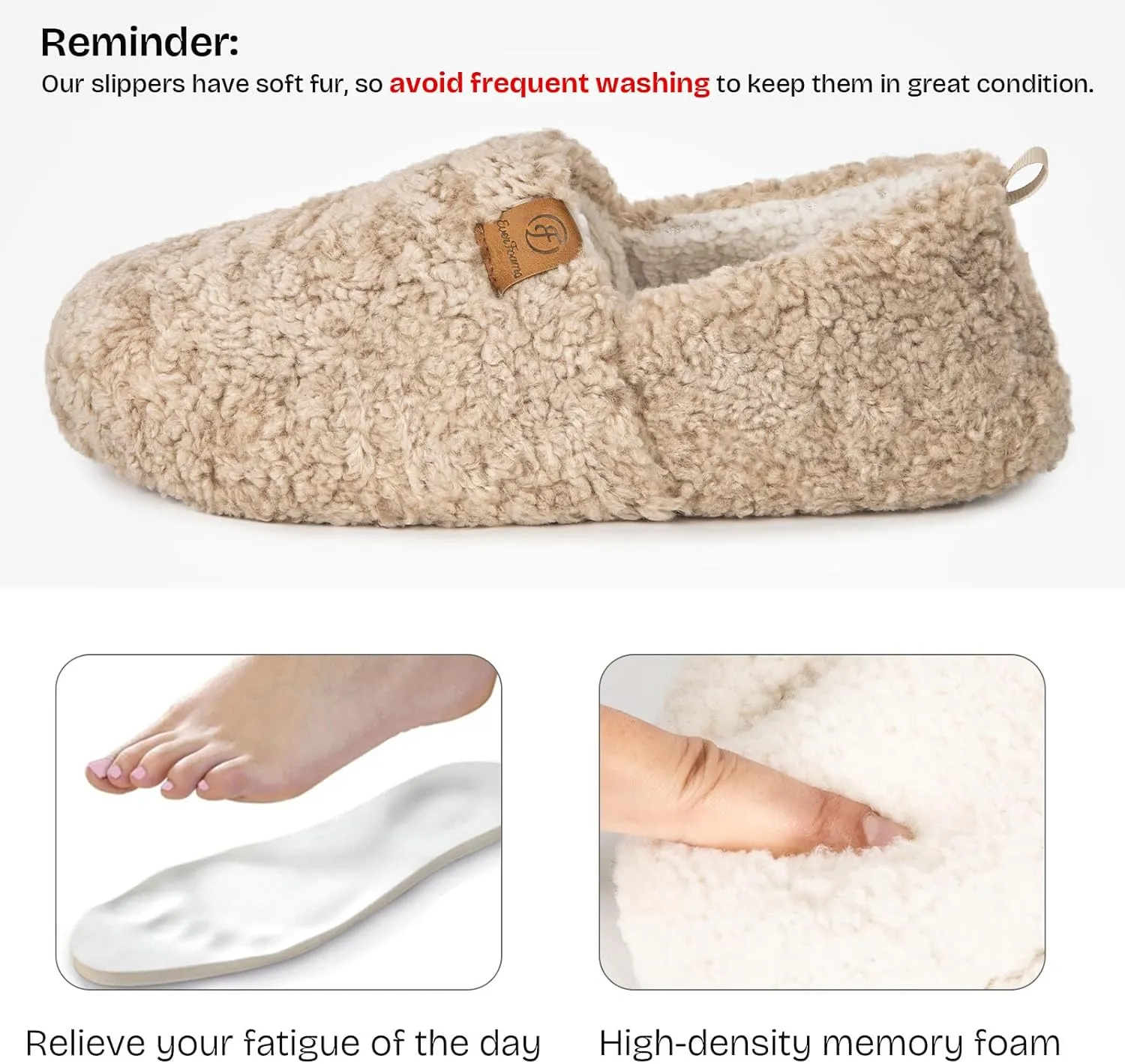 EverFoams Women’s Soft Curly Full Slippers Memory Foam Lightweight House Shoes Cozy Loafer with Polar Fleece Lining