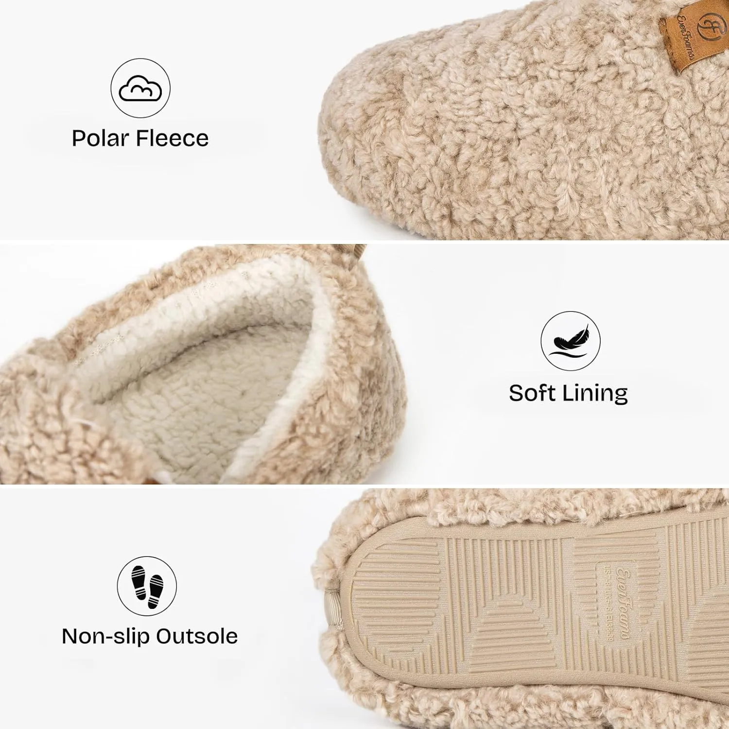 EverFoams Women’s Soft Curly Full Slippers Memory Foam Lightweight House Shoes Cozy Loafer with Polar Fleece Lining