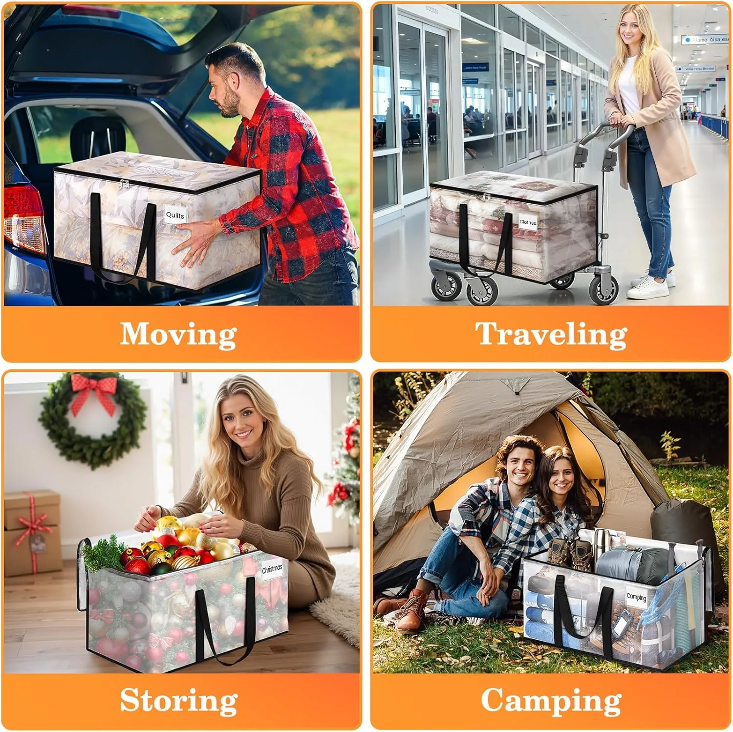 Extra Large Heavy Duty Moving Bags, Storage Bags with Strong Zippers & Handles, Packing Bags for Moving Essentials, Ideal Storage Tote for Home, Dorm & Storage Solutions, 93L, 8 Packs, Clear