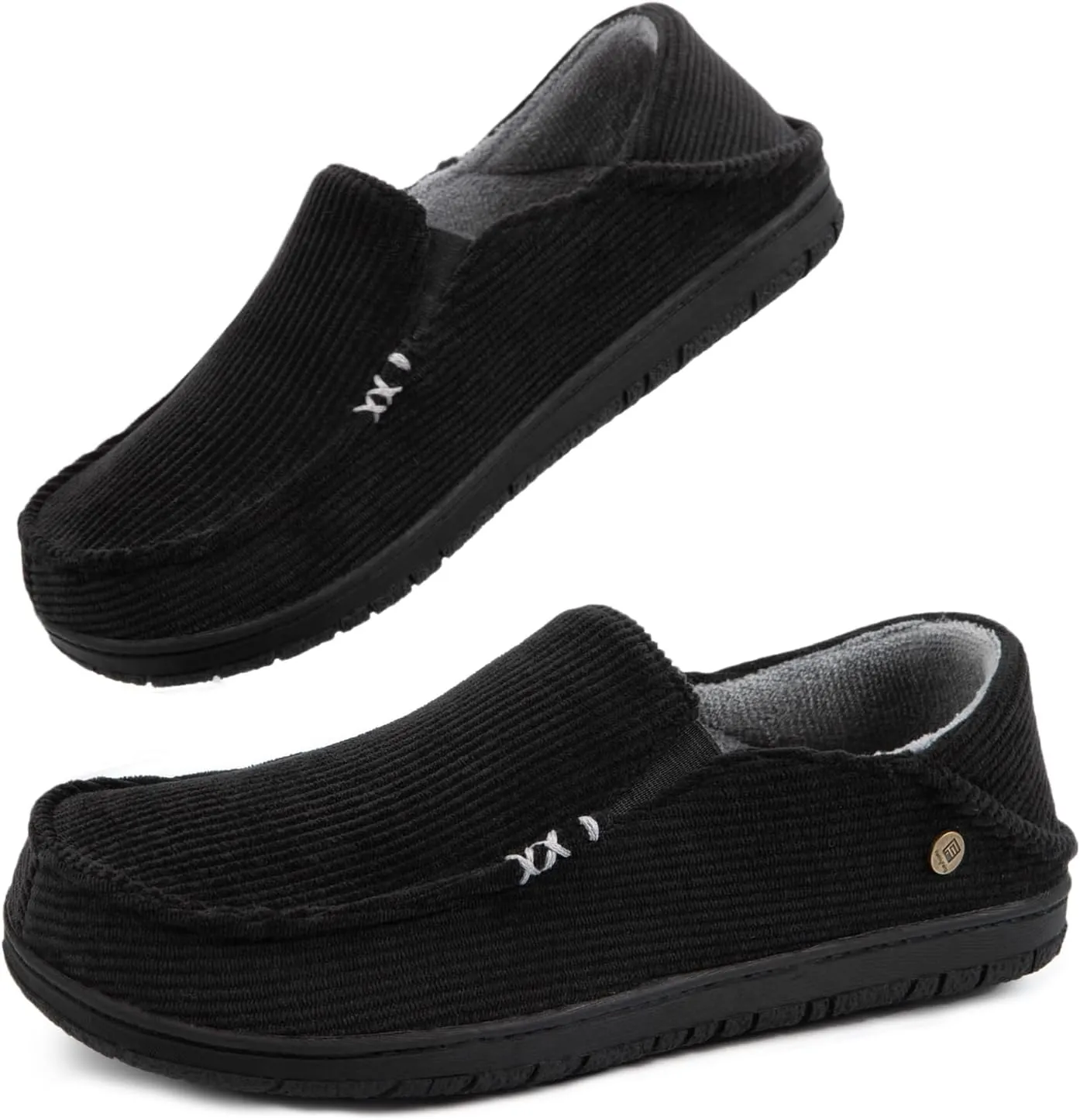 FamilyFairy Men's Moccasin Slippers Corduroy Breathable Memory Foam House Shoes Anti-Slip Indoor Outdoor